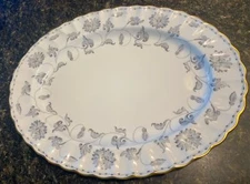 Spode Copeland Colonial Gray W Gold Trim 12.5” Oval Platter Bone China England