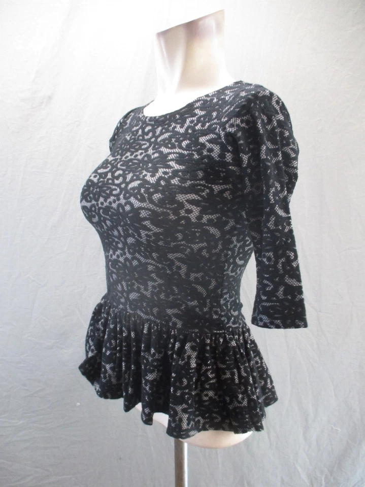 Blusa Pippa&Julie Talla 6 Niñas Negra Encaje Elastizada Cuello Redondo Manga 3/4 Peplum 121 Foto 3 de 4