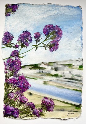 Original Acryl Gemälde Botanisch Handarbeit Groß Papier 15  X 22  Bokeh Meer