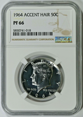 1964 NGC PF66 Accent Hair Kennedy Half Dollar - Price Guide $130