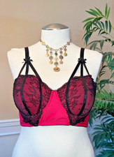 Torrid, Longline Underwire Bra W/Black Floral Lace Overlay On Bold Fuchsia, Sz 2