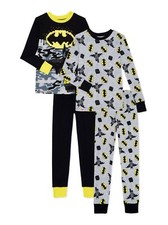 Batman 4 PC Long Sleeve Tight Fit Cotton Pajama Set Boy Size 6