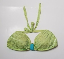 Victorias Secret Womens M Halter Bikini Top Foil Pattern Green Padded