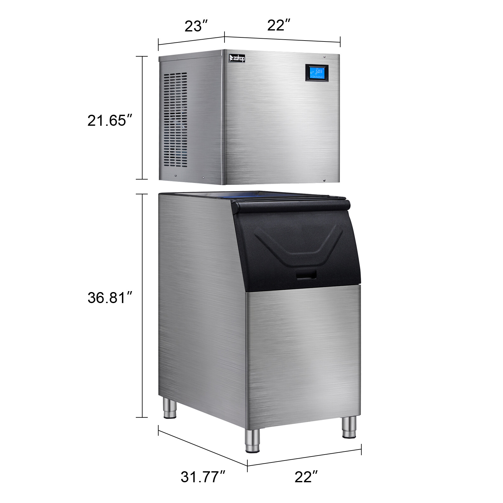 ZOKOP 550Lbs/24H Commercial Ice Maker Ice Cube Machine w/280Lbs Storage