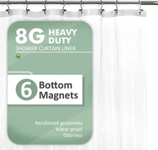 Barossa Design Long Shower Curtain Liner 78 Height - 6 Magnets & 8G Heavy Duty