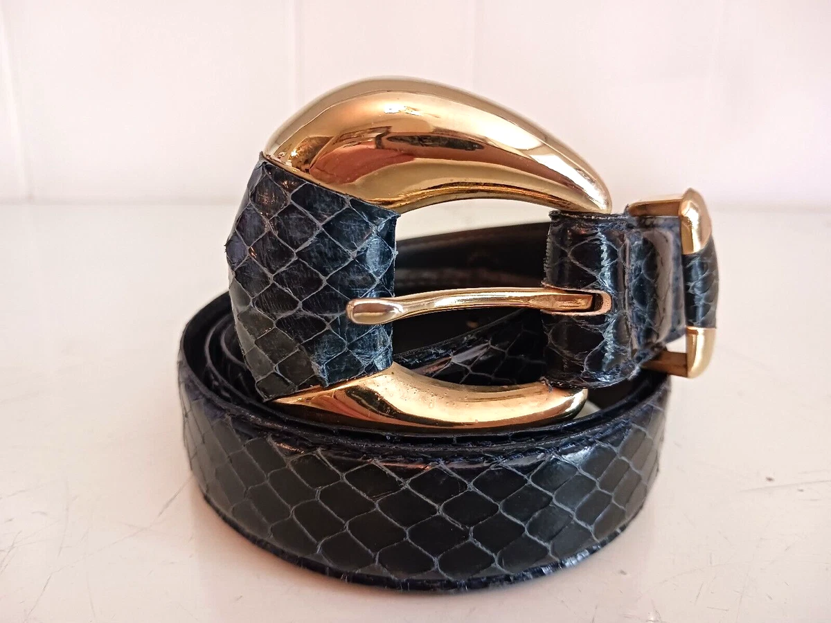Women’s Snake Skin and leather belt. Navy. 49 inches. EUC. NicoBlu® Tinsley Leather Belt in Croc-Embossed Navy main image 4