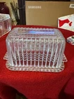 Vintage Butter Dish Lidded Clear Glass Double Handles 1930s