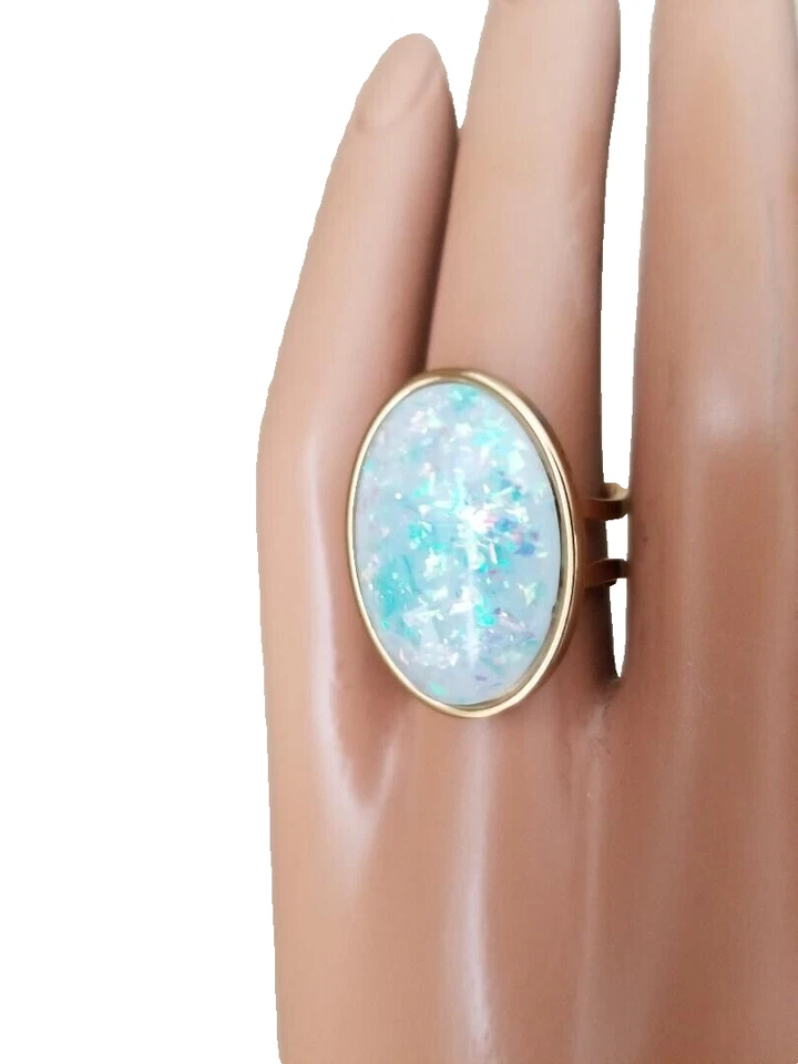 Кольцо с белым опалом из смолы огненный опал кольцо 18 x 25 мм из нержавеющей стали 18 карат, GP - Изображение 2 из 4