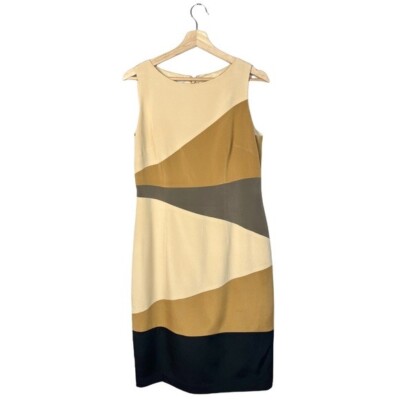 Maggy London Brown Colorblock Silk Sleeveless Sheath Dress 8 | eBay