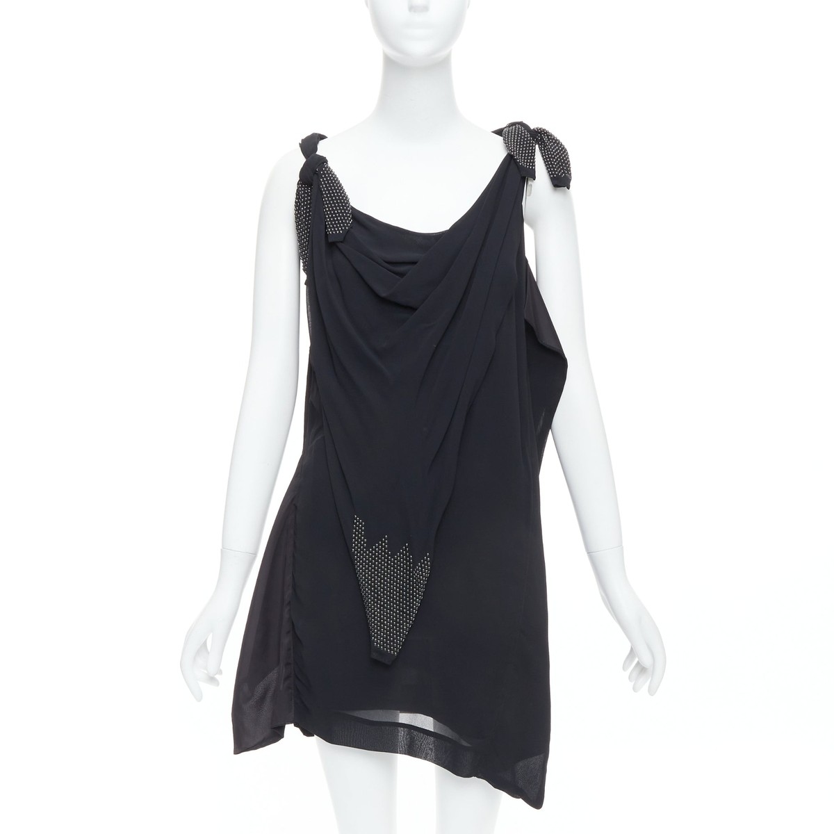 TOGA ARCHIVES black bead embellished bow detail drape dress JP1 S 