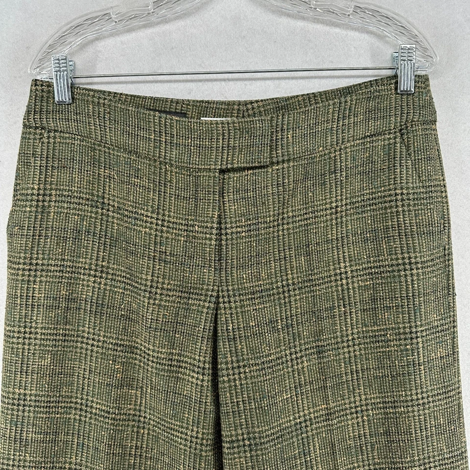 Pantalones ESCADA Mujer 38 Lana Mezcla Seda Tweed Frontal Cremallera Pantalón Recto Verde Foto 3 de 4