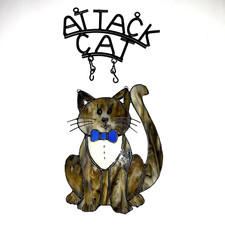 Stained Glass Kitty Cat Suncatcher 3D Bow Tuxedo Wall Decor 7" X 6" W/ Hanger