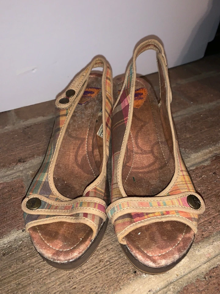 Сандалии-слинги на платформе на высоких каблуках в клетку на танкетке размер 9 ❤️tb9j10 - Изображение 2 из 4