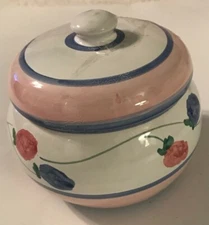 Vintage CALECA Italy Hand Painted Pink Garland Small Covered Dish