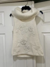 VNTG Cache Wool Angora Rabbit Sequins Turtle Neck Cream Sweater Y2K Sleeveless L