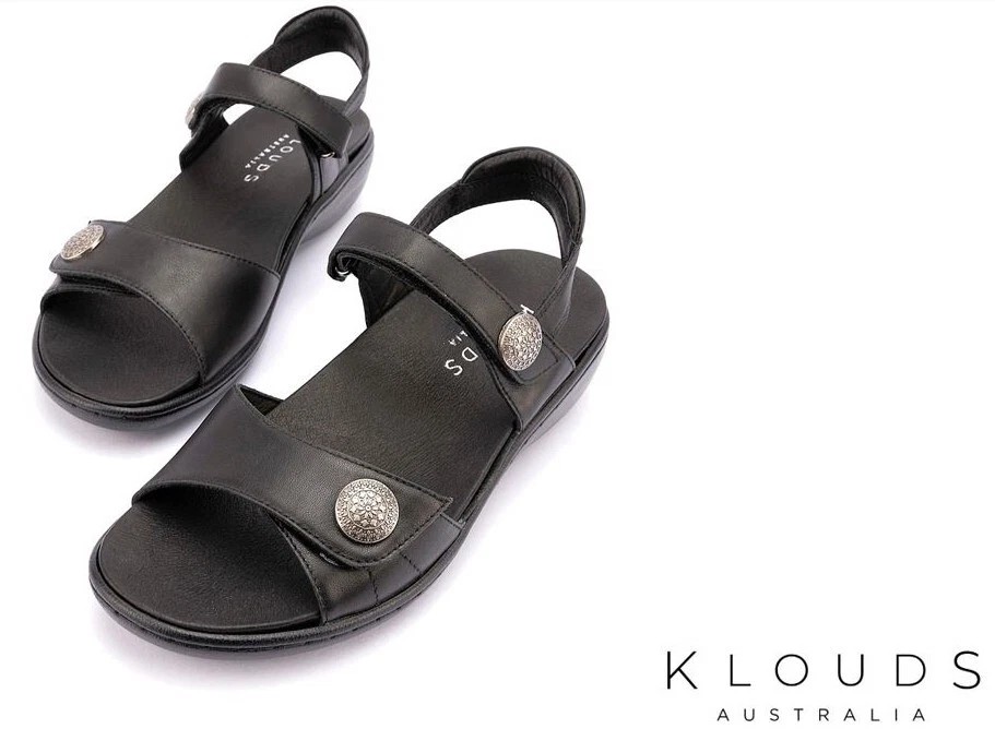 Klouds shoes Orthotic friendly comfort leather Sandals Klouds Acapulco Black