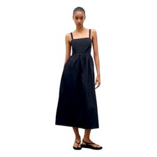 Zara NWOT The Luiza Black Midi Sundress Black Backless Cotton Pockets Size Small
