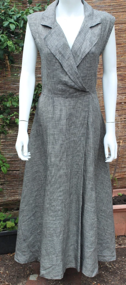 SHERIDAN BARNETT London Fabulous VTG  1980s Black & White Linen Long Dress UK 12 - Image 3 of 4