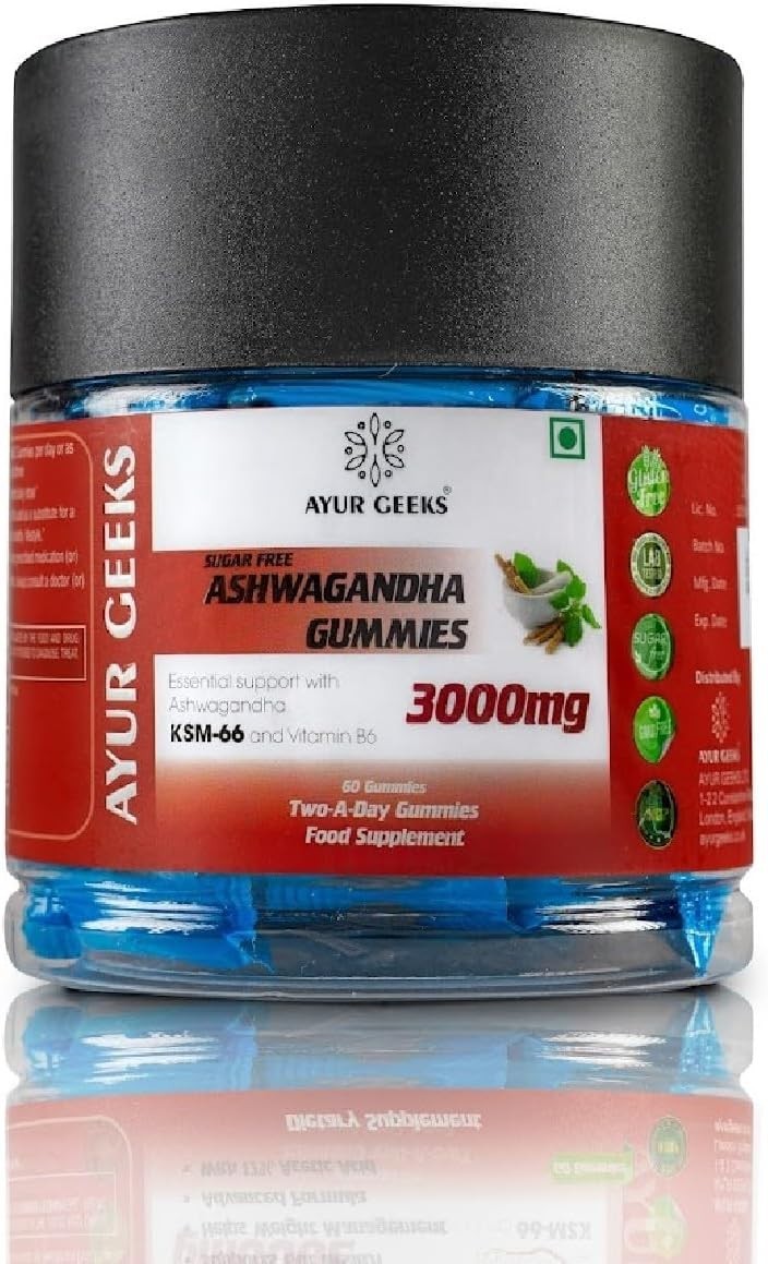 Ashwagandha Gummies 3000mg Ayur Geeks with Vitamin B6 High Strength pack of 30