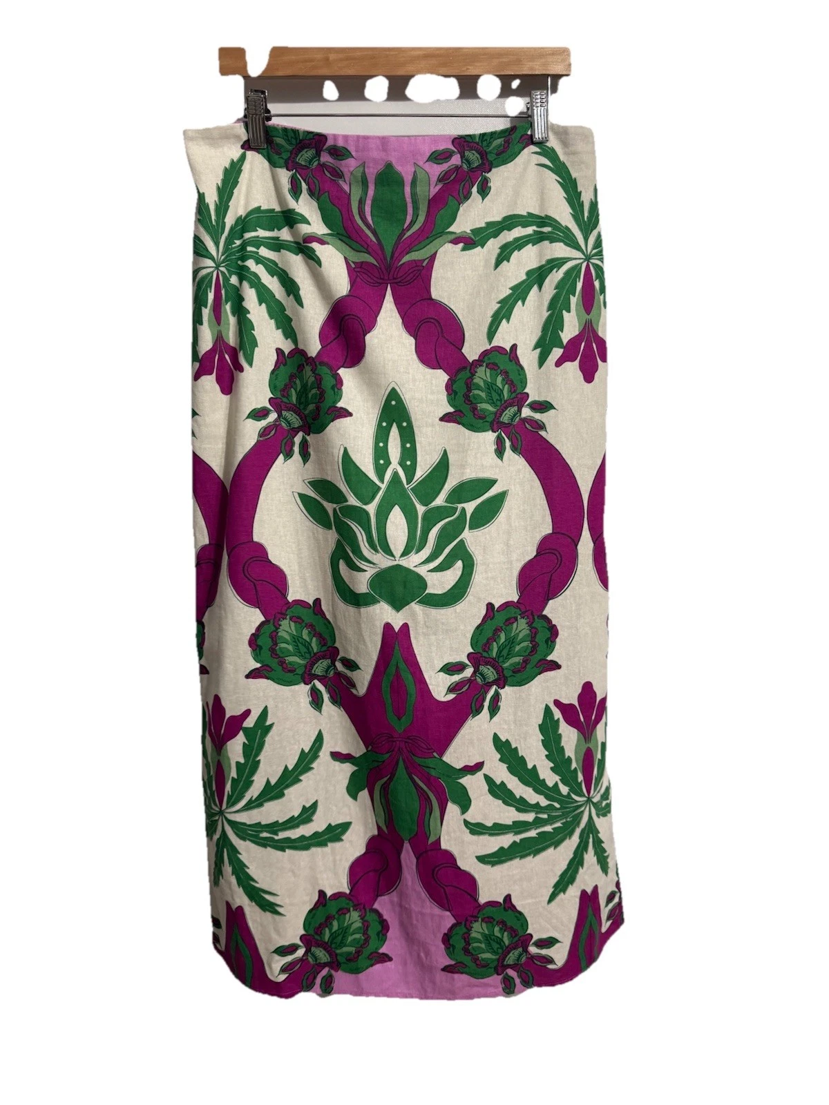 Caroline Constas Size Large Midi Skirt Linen Blend Floral Lined Coastal Vacation