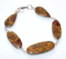 Bezel Fruit Jasper 925 Silver Plated Bracelet 8.5