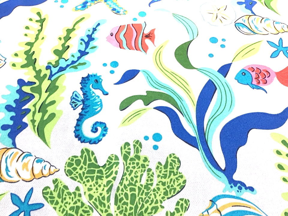 Lote de 3 yardas de tela exterior con temática submarina con peces caballito de mar y estampado de coral Foto 3 de 4