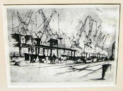 Lars Ola Zederman 1926 Stockholm / Industriehafen / Radierung, handsigniert - Bild 1 von 4