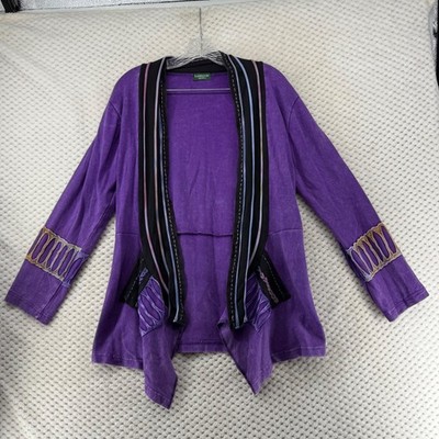Kathmandu Imports Purple Open Front Cardigan Jacket Unique Trim Detail Boho