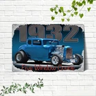 Tin Metal Signs Home Décor Vintage 1932 Blue Hot Rod Car Wall Retro Garage, Auto