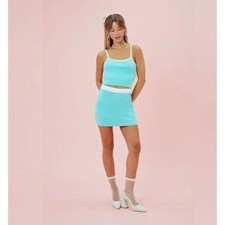 Hello Kitty Womens Turquoise Mini Skirt With Rhinestone Bow Detail S