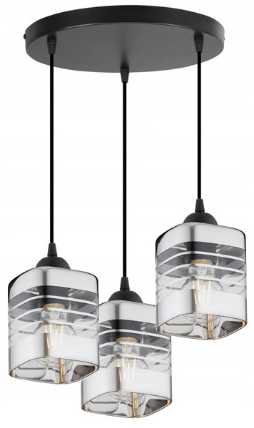 HäNgelampe KüChe 3-Flammig Glas Silber Rund E27 L:30 Cm Pendelleuchte Esszimmer-image