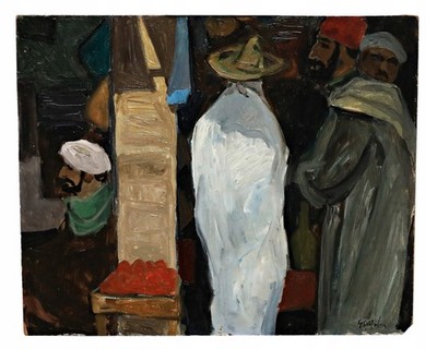 Gunnar S. Malm Tetuan Marokko Orient Markt Ölbild signiert Expressionismus