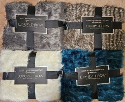 Members Mark Luxury Throws Faux Fur 60'' x 70'' Gray Teal Striped