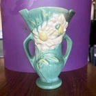 Vintage Roseville 60-7 White Peony vase, nile green, made in USA