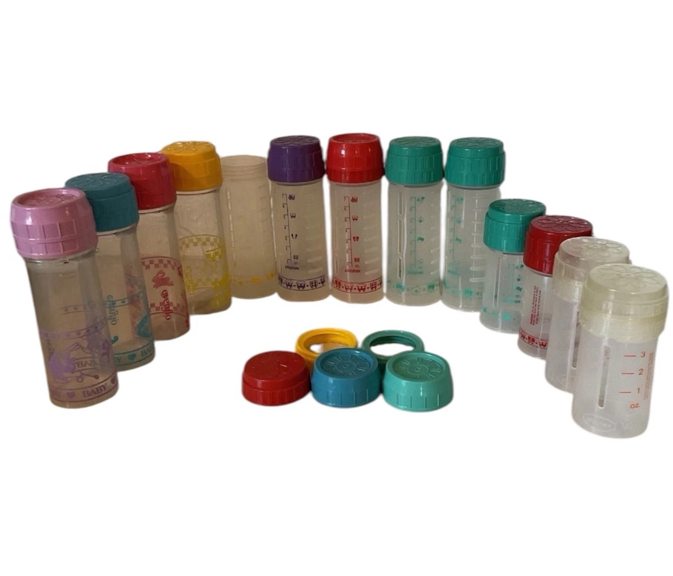 Playtex Evenflo Drop In Nurser Baby Bottles Lot Bottles Caps Rings VTG