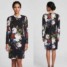 M&S Collection black multi floral print 3/4 sleeve above knee relaxed dress 16