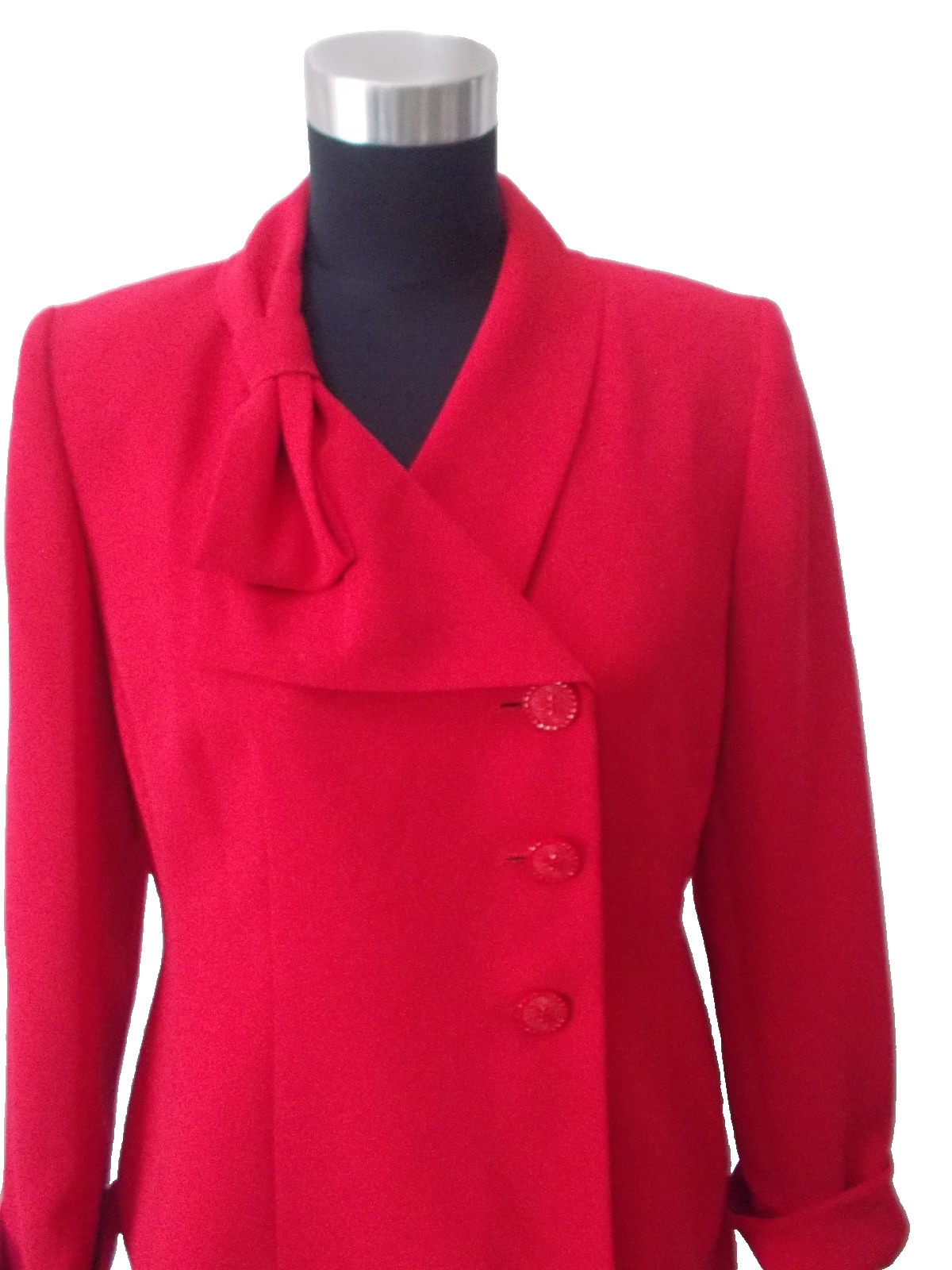LE SUIT Petite Red 2 Pc Jacket & Skirt Suit w/ Bow Detailing Sz 8P