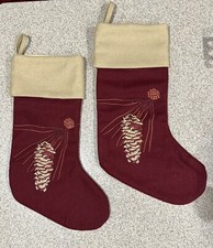 2 Embroidered 17  Christmas Stockings 100 Wool, Lined in Pristine Condition
