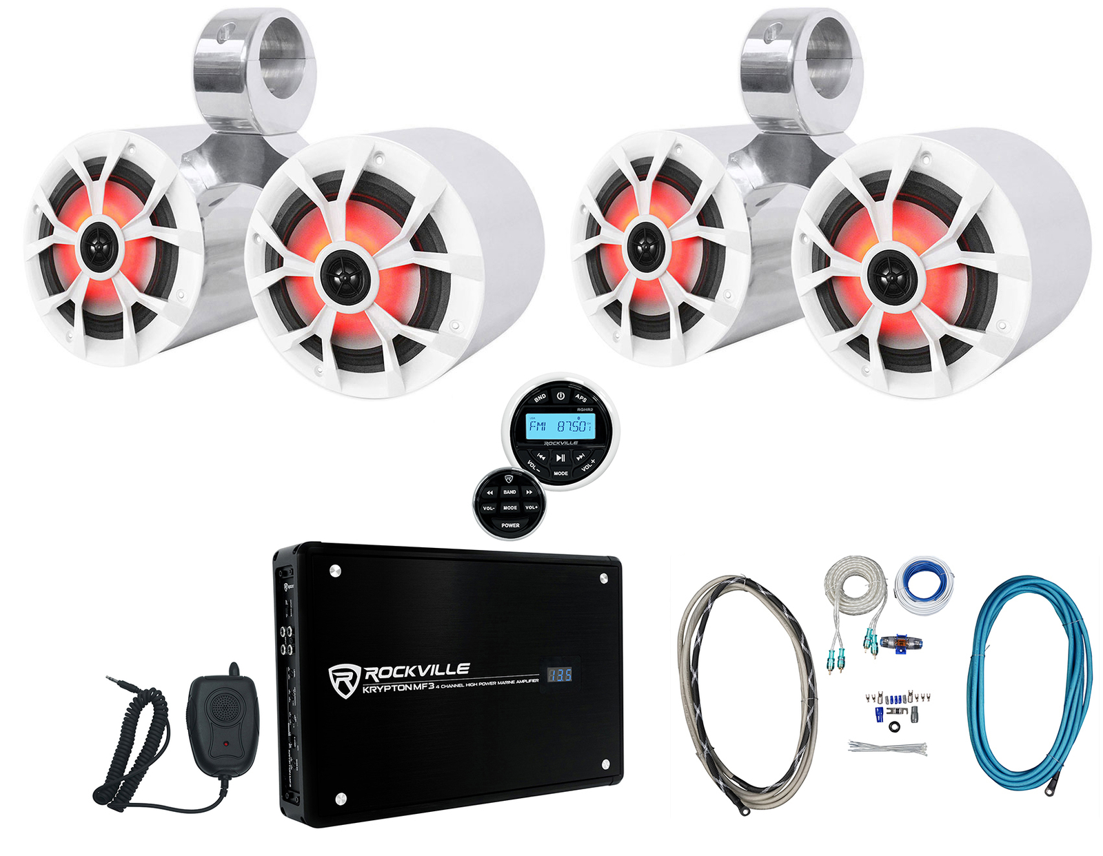 2 Светодиодные колонки для морского вейкборда Rockville Dual 65 LED Ресивер Усилитель Комплект усилителей 105790₽