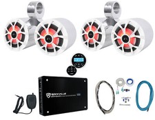 2 Rockville Dual 6.5" Marine Wakeboard LED Speakers Receiver Amplifier Amp Kit