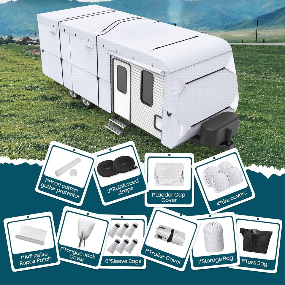 XGEAR 210D Upgraded Travel Trailer Cover RV Cover with 4 Tire Covers eBay