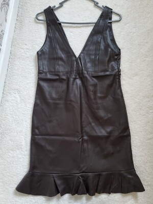 Mango Leather Look Pinafore Dress Size Small | eBay UK
