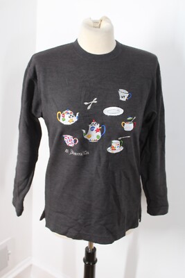 SImonetta 10 Years 85 Gray Wool Blend Bizarre Tea Embroidered Sweatshirt Top