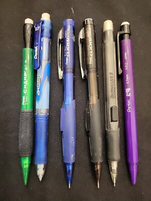 Pentel Vintage Mechanical Pencil Lot Of 6 0.5mm 0.7mm Lead Erasers