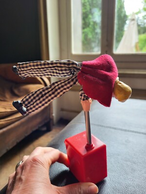 Rare ancien superbe jouet automate mécanique clown en tole