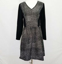 Kensie Medium Dress Speckled White Black Lace Inset Winter White Combo New