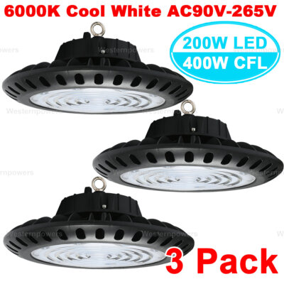 3 Pack 200W LED High Bay Lamp Warehouse Shop Replaces 400W Traditional Light