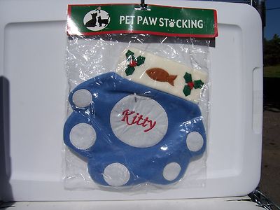 Blue Fleece Christmas Pet Paw Stocking Kitty NEW