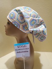 Hexagons Watercolor Women's Euro/Chef Surgical Scrub Hat/Cap Handmade
