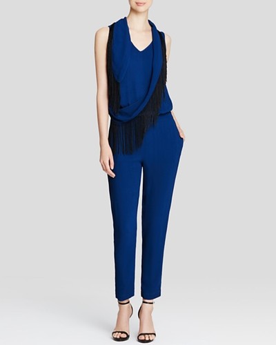 TWELFTH ST CYNTHIA VINCENT Blue Marine Scarf Fringe Jumpsuit Size P NWT $345 - Picture 5 of 8